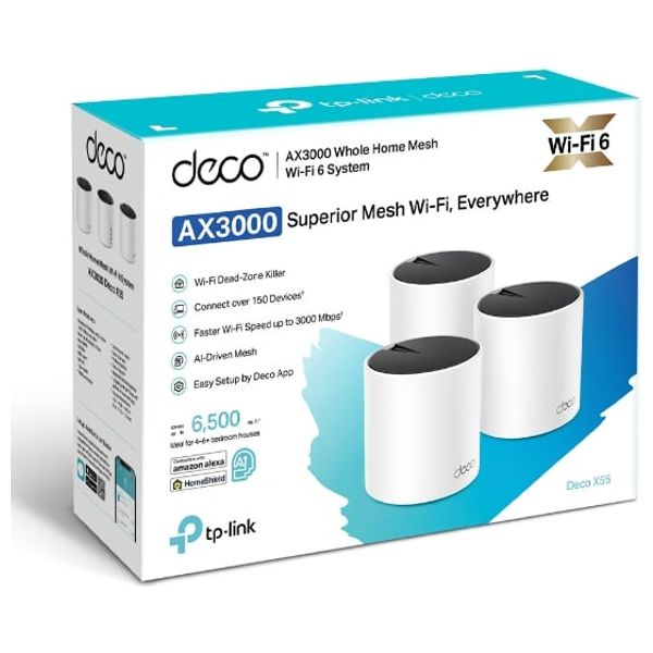 تي بي لنك نظام الواي فاي 6 الشبكي اي اكس 3000 المنزلي الكامل - 3 قطع - Deco X55 - أبيض 