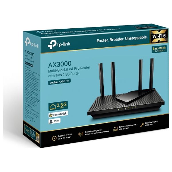  راوتر تي بي لنك - AX55 PRO - واي فاي 6 - بسرعة  3 جيجابايت في الثانية - اسود 