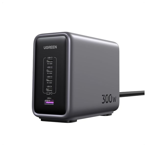  UGREEN Nexode Desktop Charger with USB-C to USB-C Cable - 300W - 5 Ports - 55474 -  Gray 