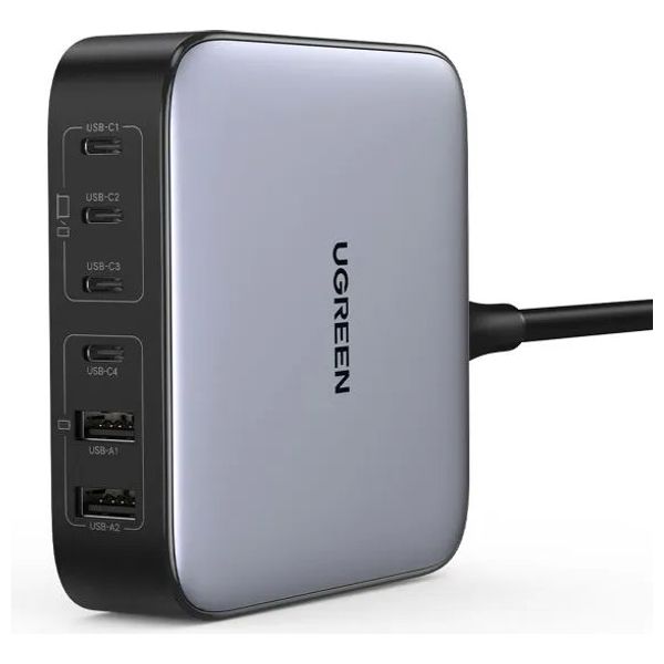  UGREEN Nexode Desktop Charger with USB-C to USB-C Cable - 200W - 6 Ports - 40914 - Gray 