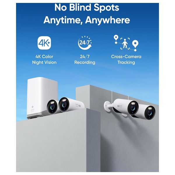  كاميرا مراقبة خارجية - يوفي eufyCam E330 - دقة 4K - تسجيل مستمر 24/7 - ذكاء اصطناعي BionicMind - رؤية ليلية ملونة - ابيض 