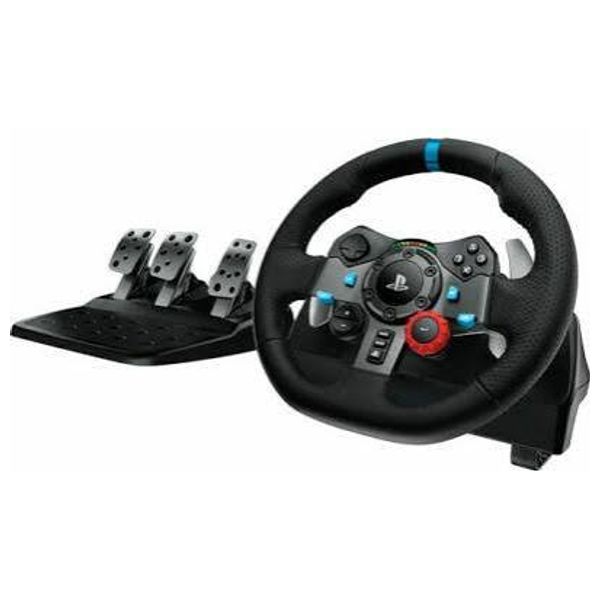  Logitech G Racing Wheel and Pedals - Dual-Motor Force Feedback - 900° Rotation - 3 Pedals with Progressive Braking - Hand-Stitched Leather - Stainless Steel Paddle Shifters - 941-000110 - Black 