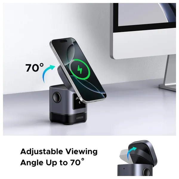  UGREEN 3-in-1 Magnetic Wireless Charging Station - Qi2 - 25W - Gray 