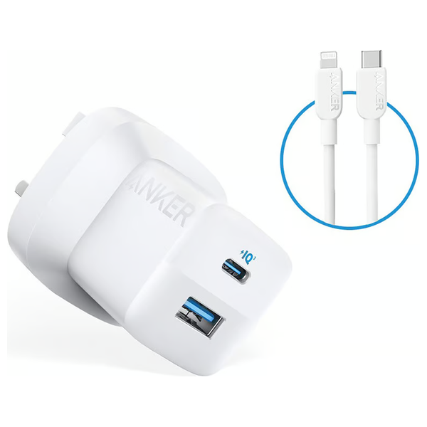  Anker Wall Charger - 2 Ports - 33W - USB-C to Lightning Cable - White 