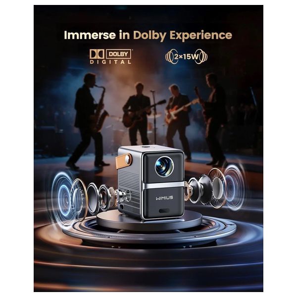  WiMiUS P61 Pro Smart Mini Projector - Native Full HD - 4K Content Support - Built-In Netflix - 20W Dolby Audio Sound - Wi-Fi 6 and Bluetooth 5.2 - wimius-p61pro - Black 