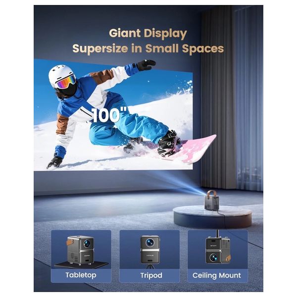  WiMiUS P61 Pro Smart Mini Projector - Native Full HD - 4K Content Support - Built-In Netflix - 20W Dolby Audio Sound - Wi-Fi 6 and Bluetooth 5.2 - wimius-p61pro - Black 