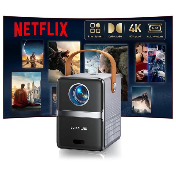  WiMiUS P61 Pro Smart Mini Projector - Native Full HD - 4K Content Support - Built-In Netflix - 20W Dolby Audio Sound - Wi-Fi 6 and Bluetooth 5.2 - wimius-p61pro - Black 