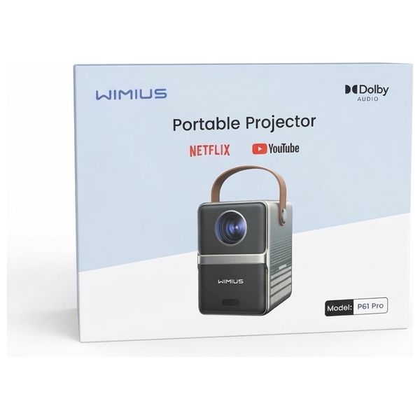  WiMiUS P61 Pro Smart Mini Projector - Native Full HD - 4K Content Support - Built-In Netflix - 20W Dolby Audio Sound - Wi-Fi 6 and Bluetooth 5.2 - wimius-p61pro - Black 