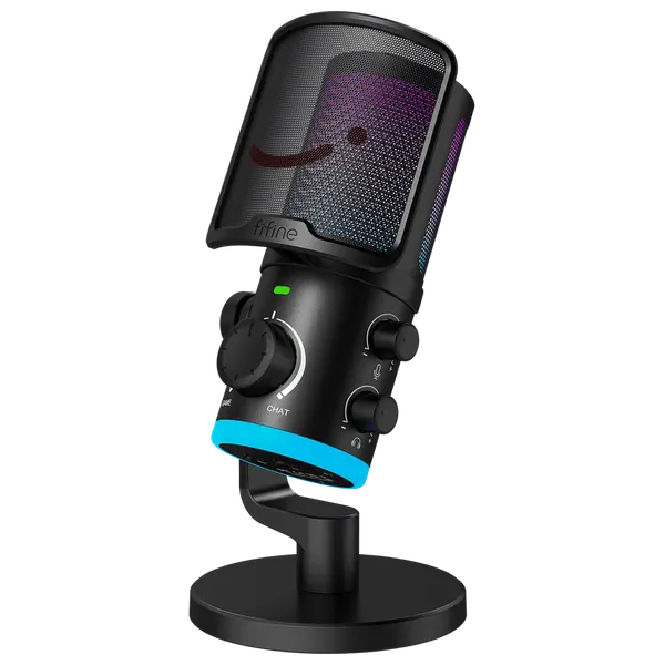  مايكروفون ألعاب وبث USB فيفيني AmpliGame  - مكسر موازنة اللعبة/المحادثة - عزل ضوضاء ذكي وإضاءة RGB - AM6 - أسود 