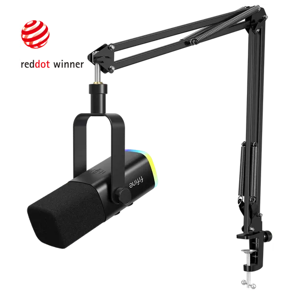  طقم مايكروفون ألعاب وبث ديناميكي فيفيني  - ذراع تعليق مرن - منفذ مزدوج USB-C و XLR - إضاءة RGB - AM8T - أسود 