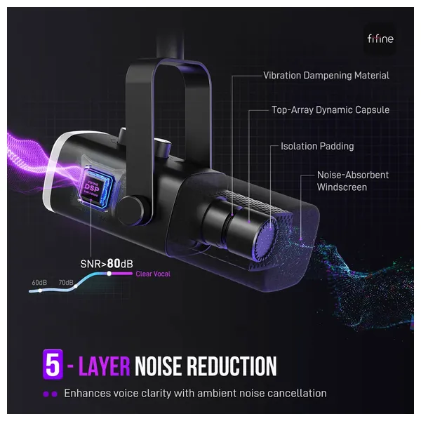  مايكروفون ألعاب وبث ديناميكي فيفيني امبليكيم  - منفذ مزدوج USB و XLR - إضاءة RGB وزر كتم لمسي - AM8 - أسود 