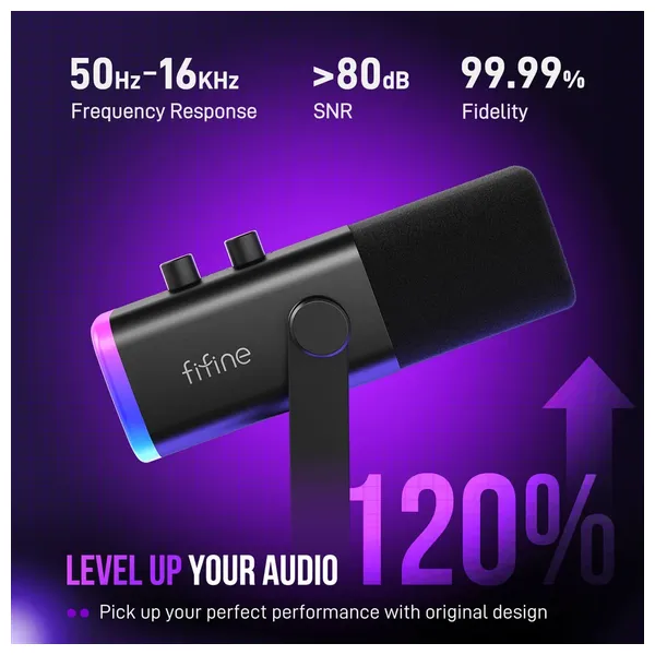  مايكروفون ألعاب وبث ديناميكي فيفيني امبليكيم  - منفذ مزدوج USB و XLR - إضاءة RGB وزر كتم لمسي - AM8 - أسود 