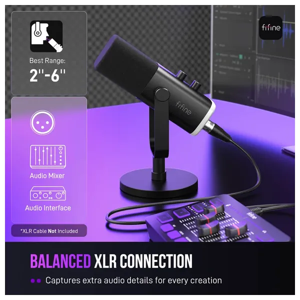  مايكروفون ألعاب وبث ديناميكي فيفيني امبليكيم  - منفذ مزدوج USB و XLR - إضاءة RGB وزر كتم لمسي - AM8 - أسود 