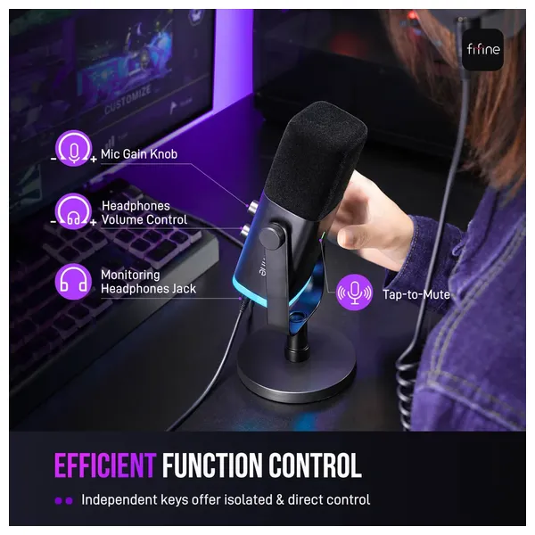  مايكروفون ألعاب وبث ديناميكي فيفيني امبليكيم  - منفذ مزدوج USB و XLR - إضاءة RGB وزر كتم لمسي - AM8 - أسود 