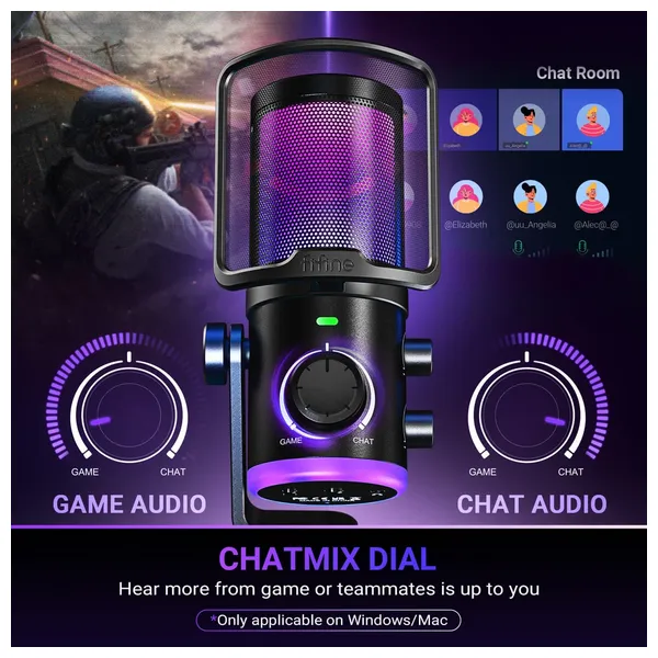  مايكروفون ألعاب وبث USB فيفيني AmpliGame  - مكسر موازنة اللعبة/المحادثة - عزل ضوضاء ذكي وإضاءة RGB - AM6 - أسود 