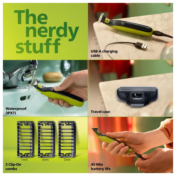 ماكنة حلاقة فيليبس - QP2724/10 - OneBlade - لجميع أنواع البشرة - للاستخدام الجاف والرطب - أخضر