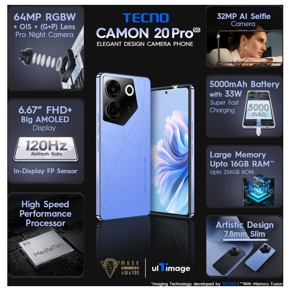 تيكنو Camon 20 Pro - 5G - دبل سيم - 256/8 كيكابايت