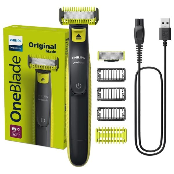 ماكنة حلاقة فيليبس - QP2824/10 - OneBlade - للوجه والجسم بشفرة مزدوجة الجوانب للاستخدام الرطب والجاف - أخضر