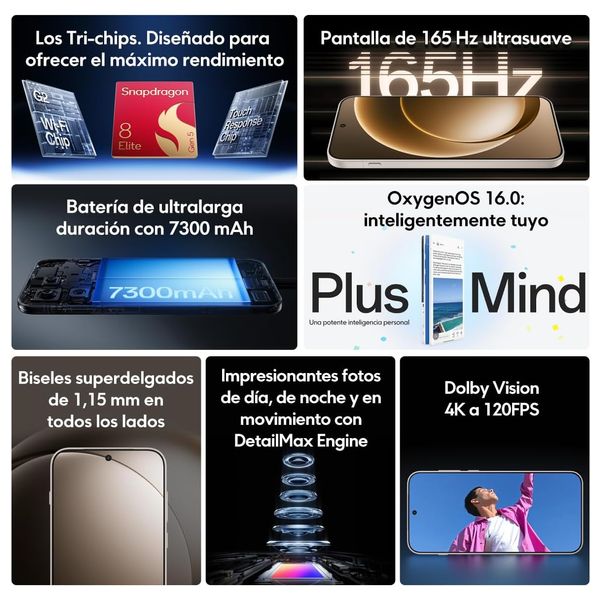 OnePlus 15 5G - Snapdragon 8 Elite Gen 5 Processor - 165Hz LTPO AMOLED Display - 50MP Camera with OIS - 7300mAh Battery - 120W Charging - IP68/IP69K Protection 