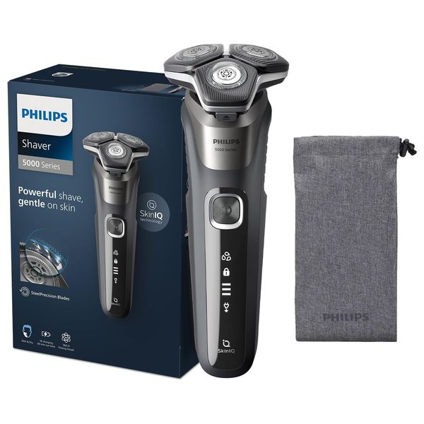 ماكنة حلاقة كهربائية فيليبس - S5887/10 - Series 5000 - للاستخدام الرطب والجاف - تقنية Smart SkinIQ - رمادي
