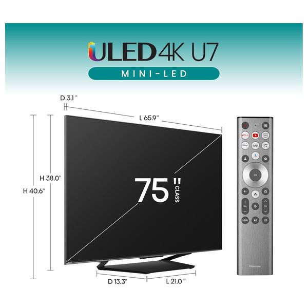 شاشة هايسنس 65-انج فئة U7N - سمارت - 4K - Mini LED - إصدار 2024 - 144 هيرتز