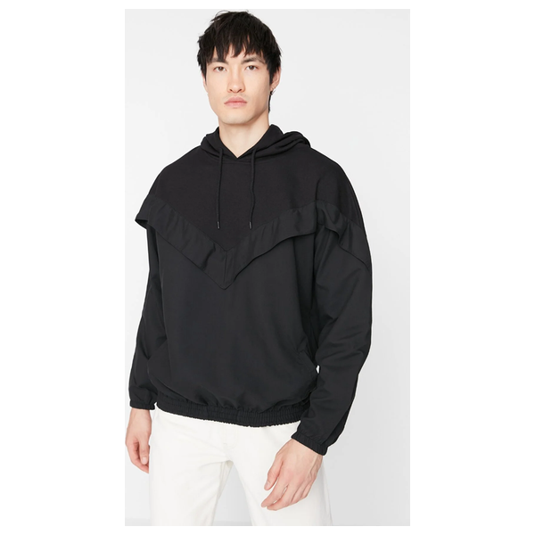 بلوزة ترينديول مان كبيرة الحجم/واسعة الأكمام بغطاء للرأس - اسود