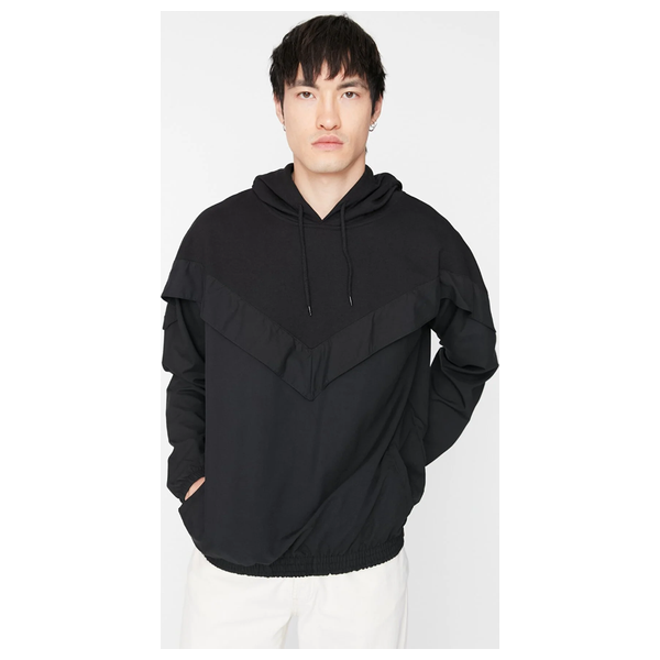 بلوزة ترينديول مان كبيرة الحجم/واسعة الأكمام بغطاء للرأس - اسود