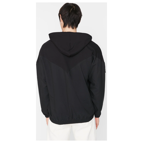 بلوزة ترينديول مان كبيرة الحجم/واسعة الأكمام بغطاء للرأس - اسود