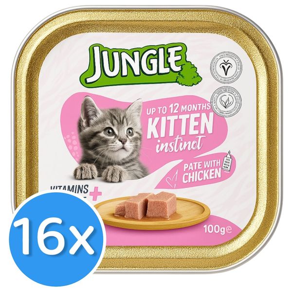 Jungle Kitten & Junior Chicken Cat Food - 16 Pieces 