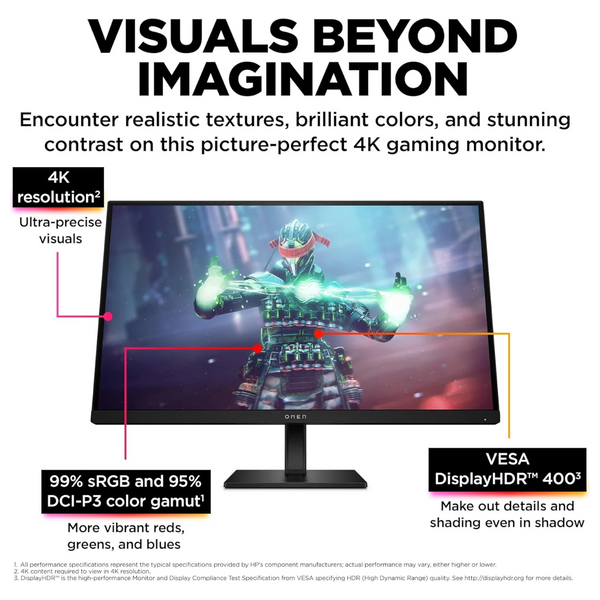  HP 27-Inch OMEN 27k - Gaming Flat Monitor - 144Hz - 1ms Response Time - 4K 