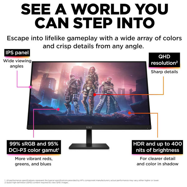 HP 32-Inch OMEN 32Q - Gaming Flat Monitor - 165Hz - 1ms Response Time - QHD