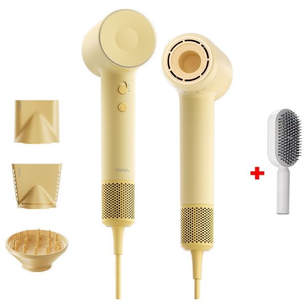 Laifen SE2 - High Speed Hair Dryer - 1400W - Smart Temperature Control - Yellow + Hair Brush