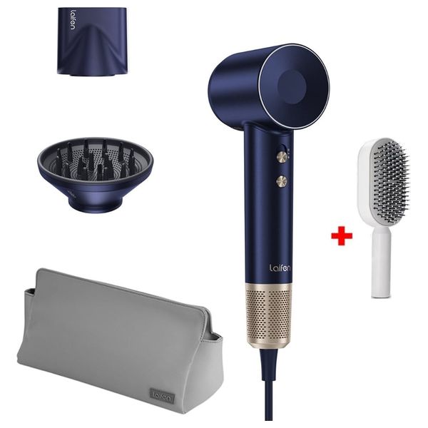 Laifen Swift Premium Hair Dryer - powerful performance with ionic technology for fast drying - 1400W - Golden Blue + Hair Brush