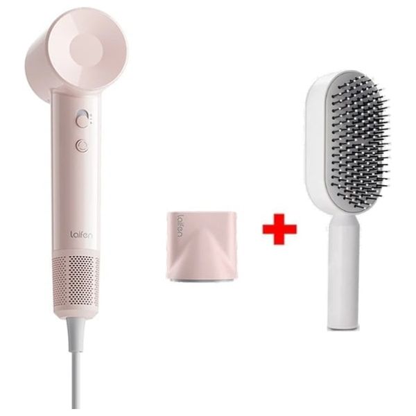 Laifen SE Lite - 1400W - Hair Dryer with Powerful Airflow and Precise Temperature Control - 2.5m - Pink + Hair Brush