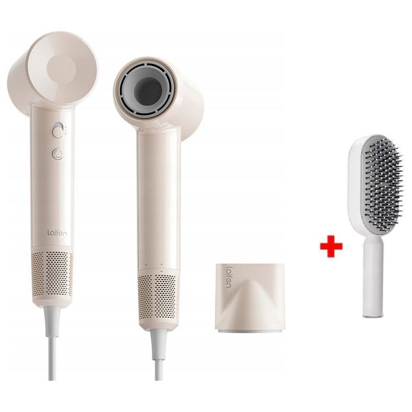 Laifen SE Lite - 1400W - Hair Dryer with Powerful Airflow and Precise Temperature Control - 2.5m - MilkTea + Hair Brush
