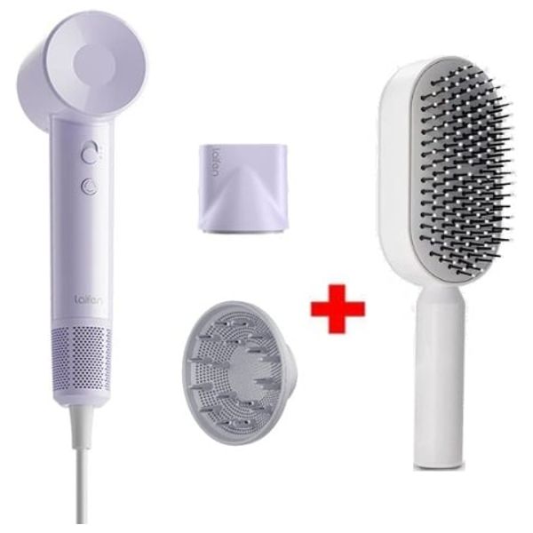 Laifen SE Lite - 1400W - Hair Dryer with Powerful Airflow and Precise Temperature Control - 2.5m - Purple + Hair Brush