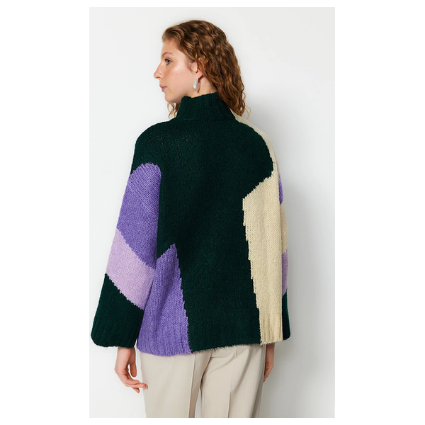 Trendyolmilla Women’s Soft Textured Color Blocked Knitwear Sweater - Emerald Green