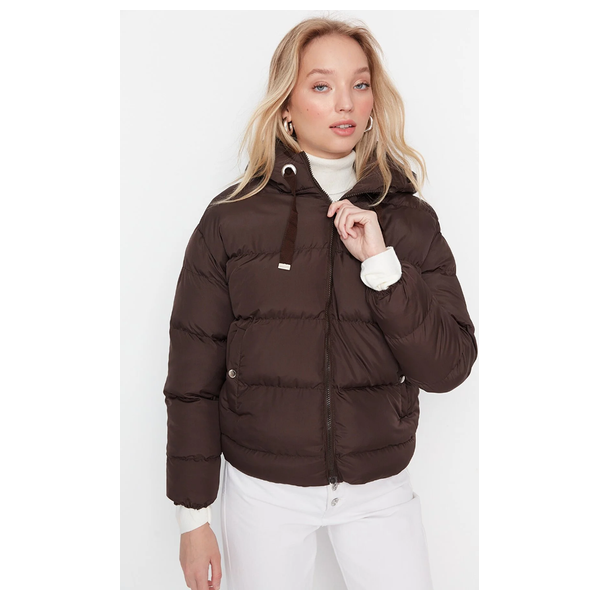 Trendyolmilla Women's Oversize Hooded Water Repellent Puffer Coat - Brown