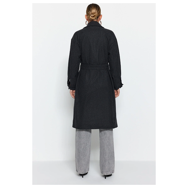 Trendyolmilla Women’s Round Belt Long Wool Cashmere Coat - Black