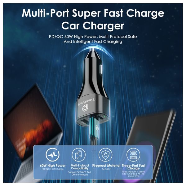  Phone Planet PP-CC04 - Car Charger - 60W - 2 Ports - Black 