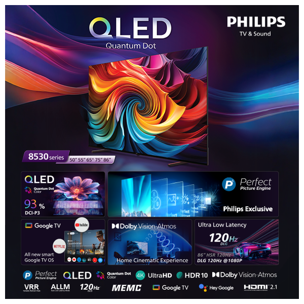  شاشة فيليبس 75-انج - جوجل تي في 4K - HDR10 - دولبي فيجن/اتموس - 120هيرتز DLG 