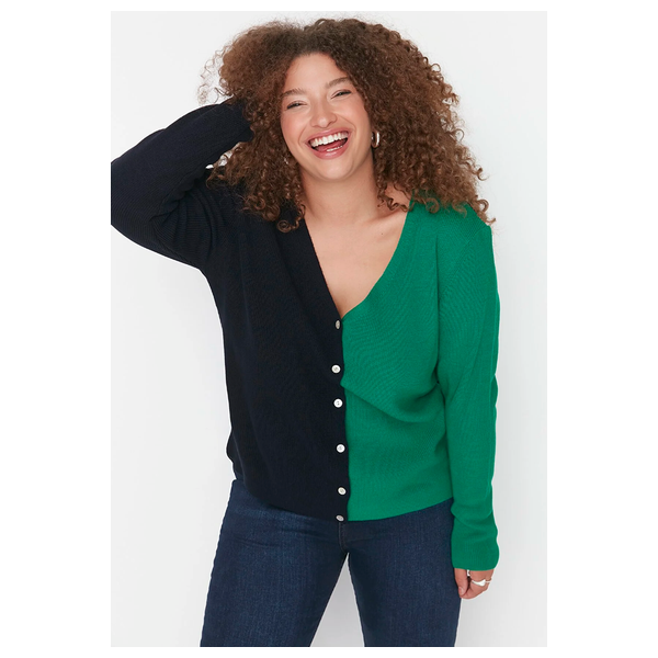 Trendyol Curve Color Blocked Knitwear Cardigan - Navy Blue