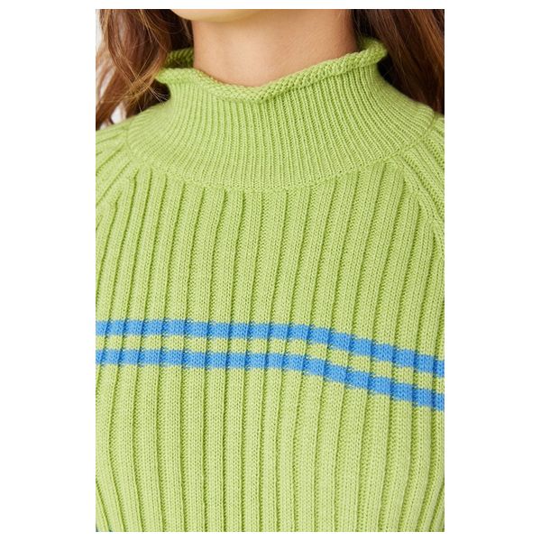  ترينديول ميلا سترة مخططة بياقة واقفة - اخضر 