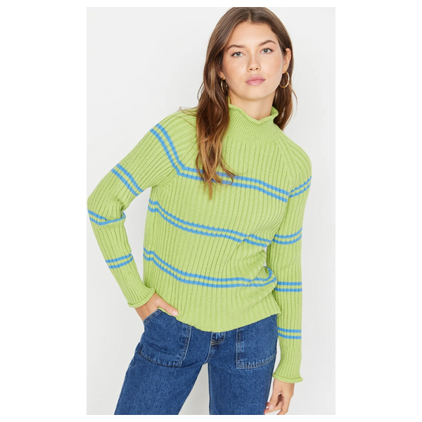  ترينديول ميلا سترة مخططة بياقة واقفة - اخضر 