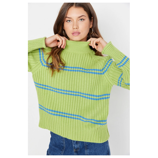  ترينديول ميلا سترة مخططة بياقة واقفة - اخضر 