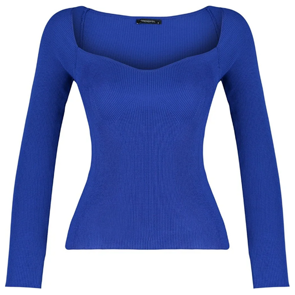 Trendyolmilla Heart Collar Knitwear Sweater - Blue