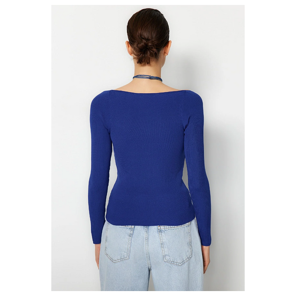 Trendyolmilla Heart Collar Knitwear Sweater - Blue