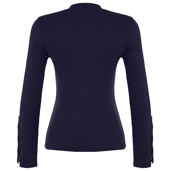 Trendyolmilla Buttoned Corduroy Stand-Up Collar Cotton Flexible Knitted Blouse - Navy Blue