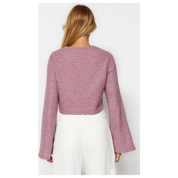 ترينديول ميلا بلوزة برقبة دائرية وأكمام إسبانية - وردي