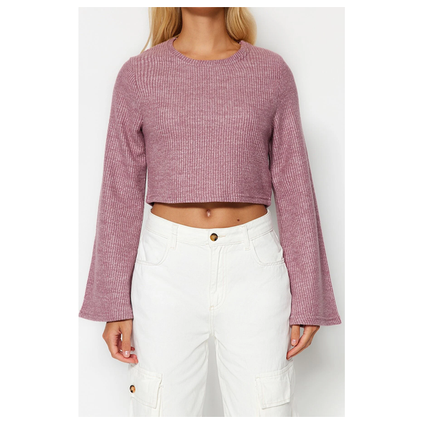 ترينديول ميلا بلوزة برقبة دائرية وأكمام إسبانية - وردي